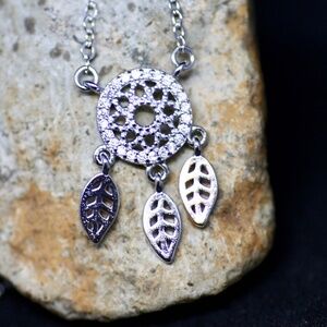 Sparkling Dreamcatcher Necklace Sterling Silver 925 , Cubic Zirconia Pendant